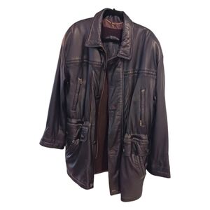 Vintage Torras Mens Leather Size 44  Jacket Wool Winter Fall Brown
